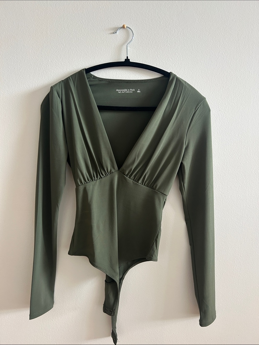 Abercrombie & Fitch Olive V-Neck Long Sleeve Bodysuit